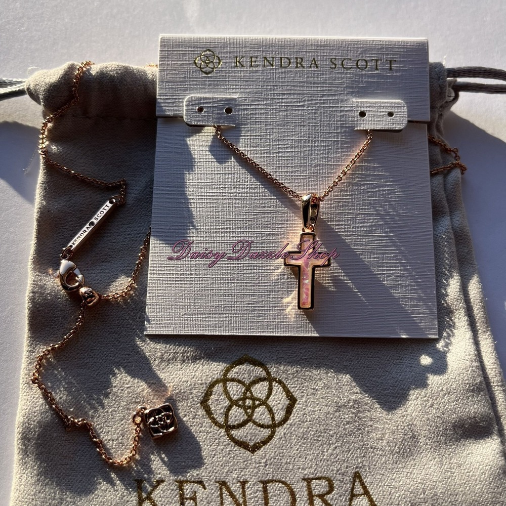 ✨Kendra Scott Cross Rose Gold Pendant Necklace in White Kyocera Opal✨ - Picture 2 of 8